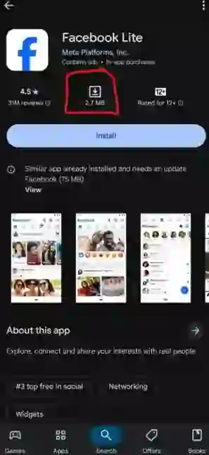 Screenshot of Facebook Lite on Play Store